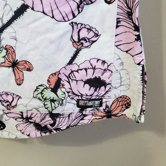 Grey's Anatomy White Floral Scrub Top Purple Cargo Scrub Pants Set Size Small - Picture 6 of 16